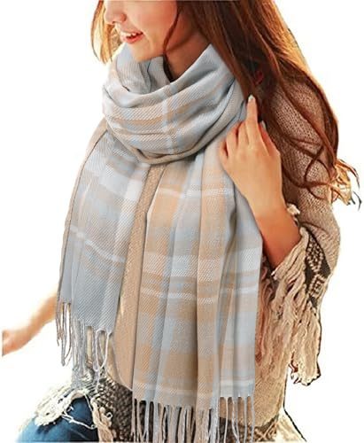 Tuopuda Damen Schal Kariert Pashmina XXL Stolen übergroßer Herbstschal Winterschal Karo Tartan Schultertuch Plaid Deckenschal Modeschal Weicher Warmer Oversized Fransen Poncho