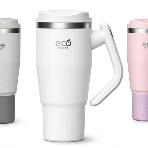 ECOROOTS Rocket - Borraccia 940 ml I Acqua calda + 12h I Bottiglia Termica Acciaio Inox I Tappo con Cannuccia Antigoccia I Manico Girevole a 180º I Senza BPA I Lavabile in Lavastoviglie (BIANCO NEVE)