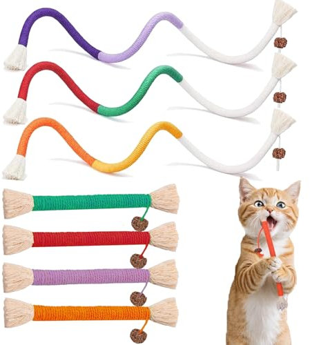 Scinzene 7 Stück Beißseilen Für Katzen, Katzenminze Spielzeug, Spielzeug Für Katzen, Für Katzen, Zum Kauen Und Zahnen, Interaktives Katzenkauspielzeug, Katzen Zahnpflege