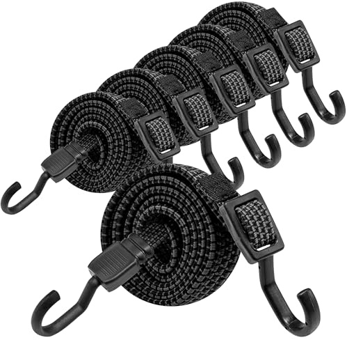 Verstellbar Spanngummi mit Haken, Expander mit Metallhaken 6 Stück, 100cm Flach Gepäckspanner Schwarz Gummiseil, Extra Stark Gummispanner Gummibänder für Sonnensegel, Garten, Fahrrad, Auto, Tarps