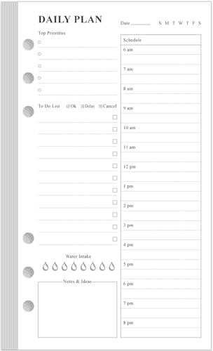 A6 Undated Daily Planner Refill - To Do List for Filofax Personal Binders, 80 Sheets/160 Pages Planner and Lined Refill, 6-Hole Punched, 3.75 x 6.75