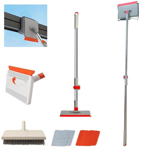 Hooha Teleskop Fensterreiniger Profi Fenster Putzen Fensterwischer mit Teleskopstiel 130cm Glasreinigungswerkzeuge für Fensterrahmen/Türrahmen/Kanten/Hohe Fenster Naht im Innen und Außen Fensterreinig