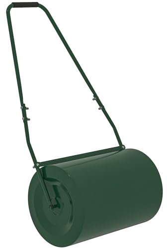 Outsunny 63 L Garden Lawn Roller with Water/Sand Filled Drum, Heavy Duty Steel Lawn Push Rolling Tool for Grass Seeding, Soil Levelling, Dark Green