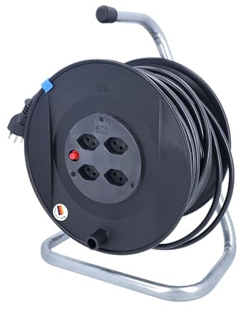 as - Schwabe Kabeltrommel 25 m H05VV-F 3G1,5, Innenbereich IP20 | 4 SEV Typ 13 Steckdosen, Thermoschutz, Made in Germany