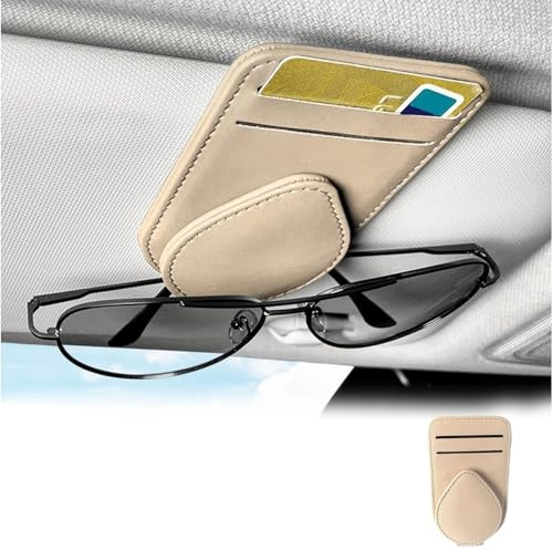 Youzzei Brillenhalter für Auto Sonnenblende, Universal Magnetische Sonnenbrillenhalter Auto, Aufgerüstet Leder Auto Brillenhalter für Ticket-Kartenclip, Auto Sonnenbrillen Halterung(Creme)