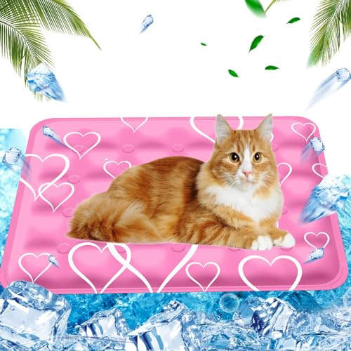 Alfombrilla Refrescante para Perros, Alfombra Perro Refrescante, Cama Refrigeración, Inyección de agua Alfombra Fría,Cool Pet Mat, Suministros Para Mascotas Reutilizable, 40x50cm, M, Corazon Rosa