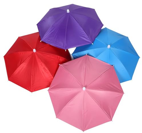 BESTonZON Lot de 4 Casquettes Parapluie pour Garçon et Filles Couverture Ample en Plastique et Tissu, Protection Solaire et Pluie pour Pêche et Voyage
