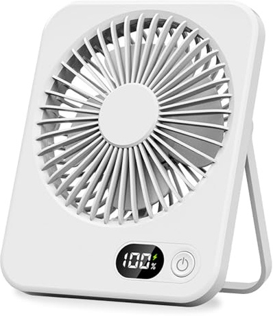 HBSFBH Ladefähige USB Ventilatoren, USB Tischventilator Klein, Ladefähige Schreibtischventilator, USB Leise Ventilator, 180°Einstellbar Ventilatoren, 5 Geschwindigkeiten Ventilator, Für Büro (Weiß)
