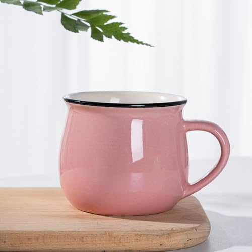 Farbige Kaffeetassen, Camping-Teetassen, Emaille-Kaffeetasse, Vintage, runde Emaille-Tasse (L, Rosa)