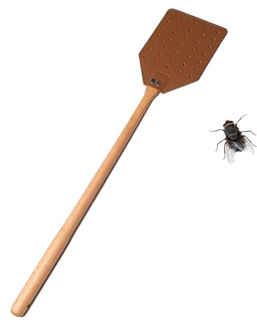 Leder Fliegenklatsche | Robuste Fliegenklatsche Aus Holz, Ausgehöhlte Wespenklatsche, Doppelseitige Fliegenklatsche Aus Leder, Stabile Lederfliegenklatsche Mit Langem Griff Für Innen- Und Außenbereich