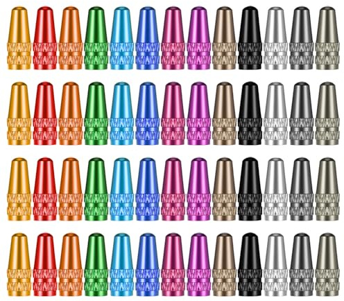 XLIUAX Lot de 52 bouchons de valve Presta multicolores en aluminium pour pneu de vélo français compatibles avec la plupart des vélos, style fusée