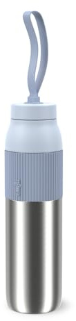 Isolier-Trinkflasche, EMSA beYou Twist Bottle mit integriertem Sieb und Trageband, 100% dicht, spülmaschinengeeignet, 0,7 L, für Reisen, unterwegs, Büro, für Kohlensäure geeignet, Blau, N2193400