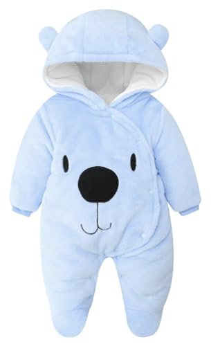 JiAmy Baby vinter fleece overall med huva flickor pojkar snödräkter varm sparkdräkt kläder 9–12 månader blåbjörn