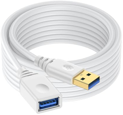 10FT USB Extension Cable for Printer,Mouse,Keyboard,Flash Drive,Camera,Webcam,Hard Drive,USB Hubs,PC,Headset, USB3.0 Extension Cord White USB Male to Female Type A Extender High Speed Data Transfer
