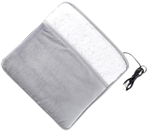 Mikinona Almohadilla Calefactora Eléctrica para Pies USB Tapete Térmico Plegable de Vellón Gris 30X30 CM Calentador Portátil para Escritorio y Hogar Adecuado para Mujeres y Hombres