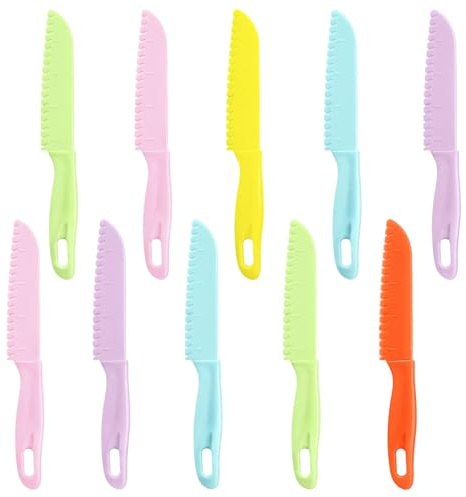 YEVON 10 Pcs Kitchen Knife Set - Plastic Cutting Knife Set Safety Knives - Colorful Serrated Nylon Chef Knife for Chopping, Fruit Bread Cake Lettuce Salad