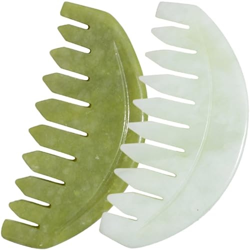 BESTOMZ Pettine Massaggiante Superficie Liscia e Levigata 2 in Jade per Massaggio del Capelluto e Rilassamento Adatto per Uso Domestico in Viaggio