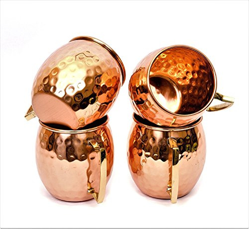 Moscow Mule gehämmerte Kupferbecher Tasse Kupferbecher mit Messinggriff 16oz 4er Set Trinkbecher