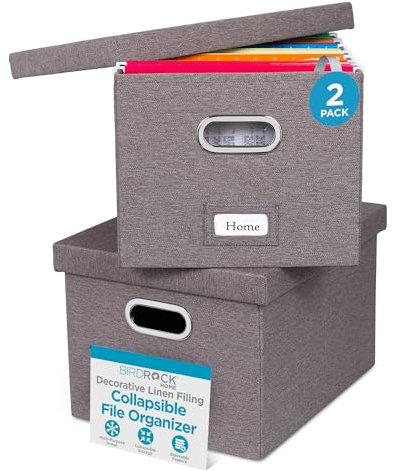 Internets bästa hopfällbara arkivförvaring med lock – dekorativ förvaringslåda för linne – hängande brev/juridisk mapp – skåp för hemmakontor – grå behållare – 2-pack