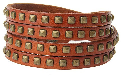 Cheerlife Damen Nieten Armband Punk Leder Wickelarmband Frauen Armreif Vintage Armschmuck Druckknopf (Braun)