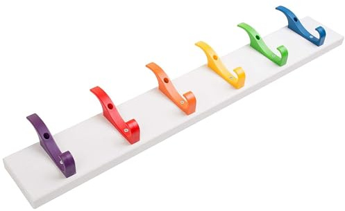 Toughook Original Rainbow Coat Rail – 6 Hook Rack - Wall-Mounted Colourful Pegs, Tough Heavy Duty Hook for Clothes, Bag, Hat & Towel, Durable. Child-Friendly Design for School, Home & Office