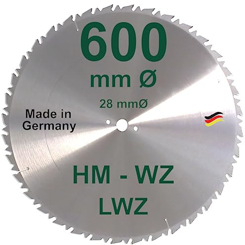 HM Sägeblatt 600 x 28 mm LWZ Hartmetall Präzision Kreissägeblatt 600mm Wechselzahn mit Spanabweiser Naturholz Brennholz Hartholz Leimholz Sägen Wippsäge Tischkreissäge Kreissäge Kappsäge Brennholzsäge