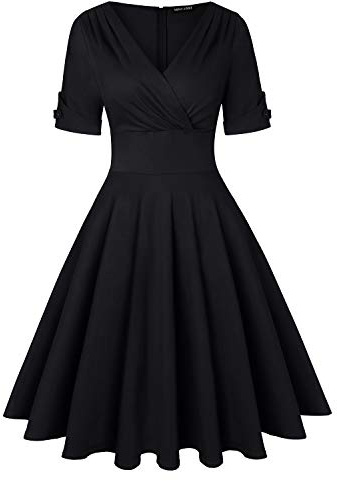 MINTLIMIT Women's 1950s Vintage Dress Deep V Neck Wrap Short Sleeve Retro Cocktail Swing Dresses