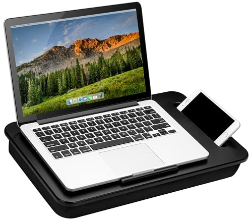 LAPGEAR Sidekick Lap Desk with Device Ledge and Phone Holder - Black - Fits up to 15.6 Inch Laptops - Style No. 44218