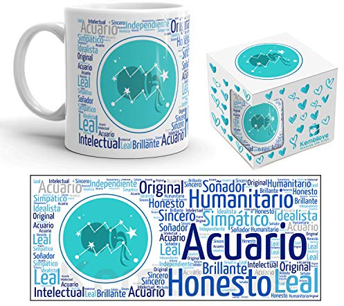 Kembilove Taza de Desayuno Horóscopo – Taza de café de Signo del Zodiaco de – Tazas de Café y Té Horóscopo Acuario – Regalo Original para Parejas, Cumpleaños, Amigos
