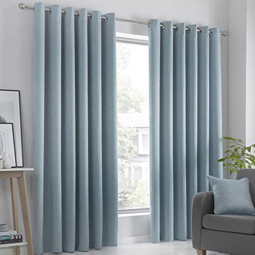 Fusion Strata Woven Eyelet Lined Curtains, Duck Egg, 46 x 54 Inch