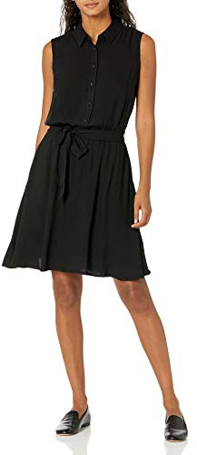 Amazon Essentials Robe Chemise tissée sans Manches pour Femme, Noir, XS