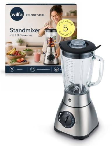 Wilfa XPLODE VITAL Standmixer - 1,8l Glaskanne - 1.800 Watt - LED-Anzeige - manuelle Regelung - 3 Programme - inkl. Auto-Clean-Modus & Sicherungsverschluss (silber)