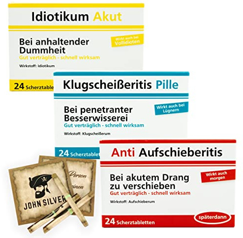 Scherztabletten im 3er Set, Schoko Tabletten als Geburtstagsgeschenk. Spaß, Anti Stress, gute Laune, Junggesellenabschied Mann und Frau. Erfurth Fun® Schoko Drops