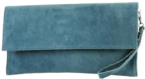 modamoda de - cuero italiano de embrague T151 Pequeño Gamuza, Color:azul Petróleo