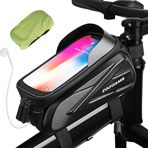 Zyxformis Fahrrad Rahmentasche Wasserdicht Fahrrad Handytasche Lenkertasche Fahrrad Handyhalterung Fahrrad Oberrohrtasche Kopfhörerloch TPU Touchscreen mit Regenfest Abdeckung für Handy unter 7''