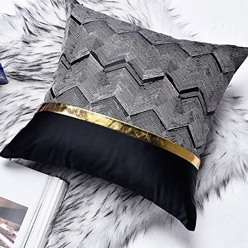 1 Stück Dekorative Kissenbezug, Leder Sofakissen 50X50 cm, Schwarz Heißprägen Welle Deko Kissenhülle Marmor Zierkissenbezüge Kissenbezüge für Sofa Kissen Wohnzimmer,30X50 cm