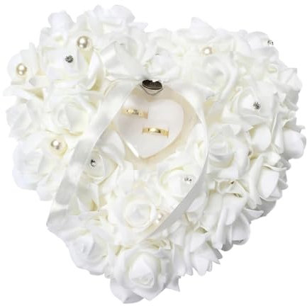 Greensen Ehering-Kissen für die Zeremonie Herzförmige Ehering-Box Rose Ringkissen-Kissen, Ehering-Kissen für Hochzeits-Accessoires, Valentinstag, Hochzeit