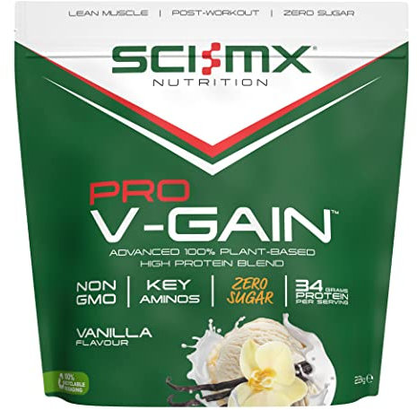 SCI-MX Pro-V Gain - 100% Vegan Vanilla Flavour Soy Protein Powder Isolate + B12 + Magnesium - Muscle Growth & Maintenance - Sugar Free, Non-GMO - 2.2KG (49 servings) 34g of protein per serving
