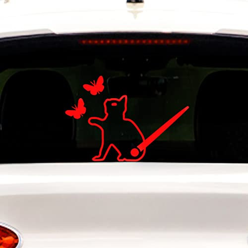 Iprokiu Lovely Cat and Butterfly Animal Car Sticker Funny Cat Moving Tail Waving Wiper Sticker Rear Window Wiper Decal Windshield Wiper Sticker Vinyl Decal for Car Truck Laptop Wall (Reflective Red)