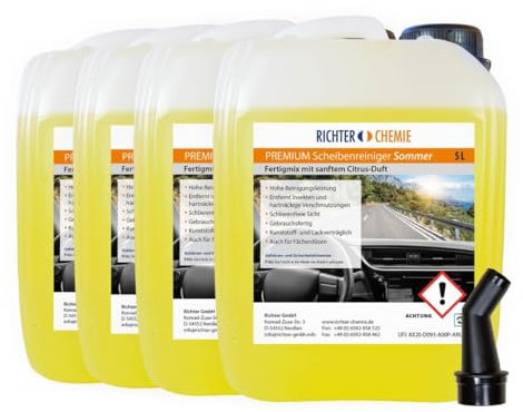 Richter Chemie Scheibenreiniger Sommer Scheibenwischwasser mit Ausgießer für klare Sicht im Auto - Wischwasser Auto - 4 x 5 Liter