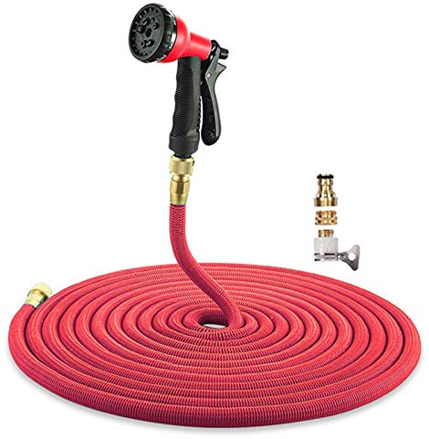 Gartenschlauch Gartenschlauch Erweiterbarer flexibler Wasserschlauch Kunststoffschläuche mit Sprühpistole für Gartenarbeit, Autowäsche ( Farbe : rot , Size : 100ft )
