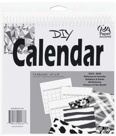 Accent Design Paper Accents DIY 8x8 Blank Calendar – 14-Month White Blank Calendar Sheets for Wall, Desk, or Planner – Undated Customizable Monthly Organizer