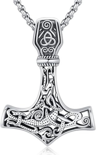 Collar Vikingo para Hombre de plata esterlina 925 Colgante Martillo de Thor Mjolnir para Hombre Mujer Amuleto Vikingo Joyería de Regalo