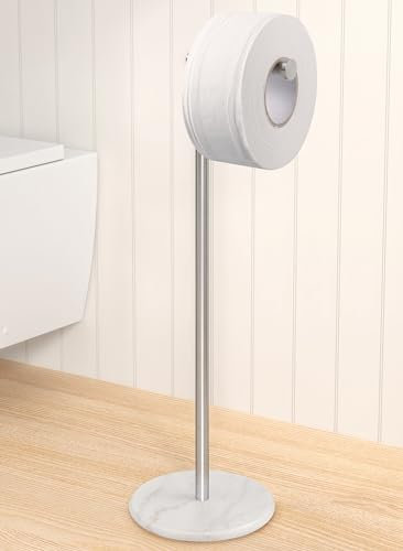 KES Toilet Roll Holder Freestanding with Weighted Marble Base, 66CM Height Floor Toilet Paper Roll Holder Stand for Bathroom Rustproof 18/8 Stainless Steel Brushed Finish, BPH284S66-2
