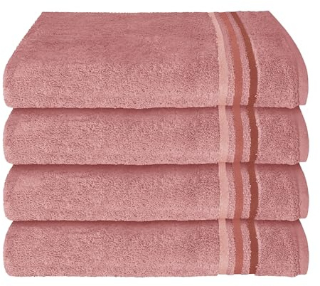 Schiesser Handtuch | 4er Set | 100% Baumwolle | Altrosa | Streifenbordüre | 50x100 cm | flauschig & saugstark | sorgfältig eingenähter Kordelaufhänger | OEKO-TEX® MADE IN GREEN