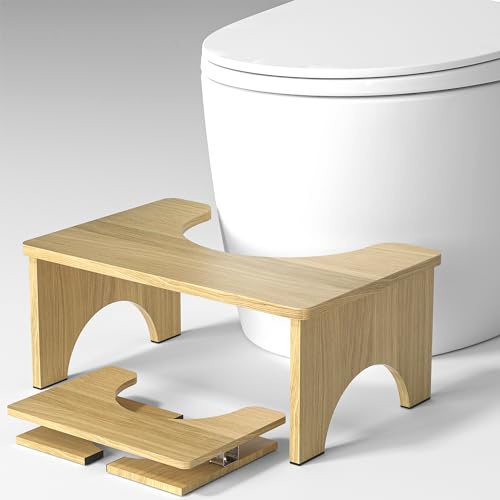 Taburete plegable de bambú en cuclillas para inodoro de adultos, taburete de inodoro antideslizante de 17,8 cm para adultos, ayuda para niños y personas mayores, portátil y que ahorra espacio