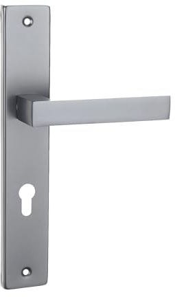domino Türgriff 72 Drückergarnitur PZ - Profilzylinder Set Türklinke für Zimmertür, Bürotür, Kellertür & Innentür L-Form aus Aluminium Satin Chrome Light QUBIK M45