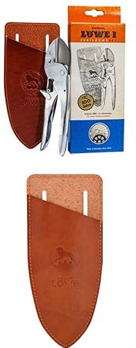 Original LÖWE 1 Set bestehend aus 100 Jahre Jubiläumsedition - Profi Gartenschere Amboss Schere 1.102 & Klingenschutz und Holster 9808 zum Schutz beim Tragen am Körper vor Verletzungen