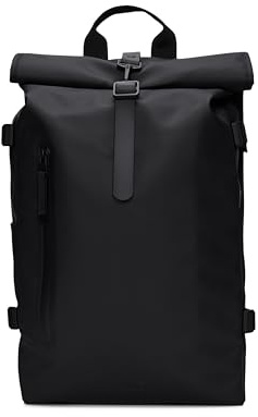 RAINS Rucksack mit Rolltop, wasserdichter Rucksack für Damen und Herren, Schwarz, Large, Modern