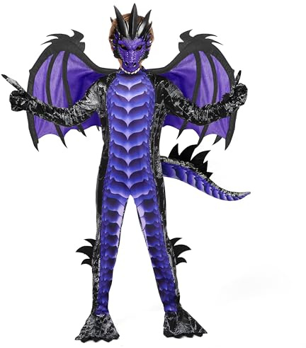 Spooktacular Creations Halloween Kids Purple Dragon Costume, Boys Dragon Wings, Tail and Mask Set for Halloween Dress Up-M